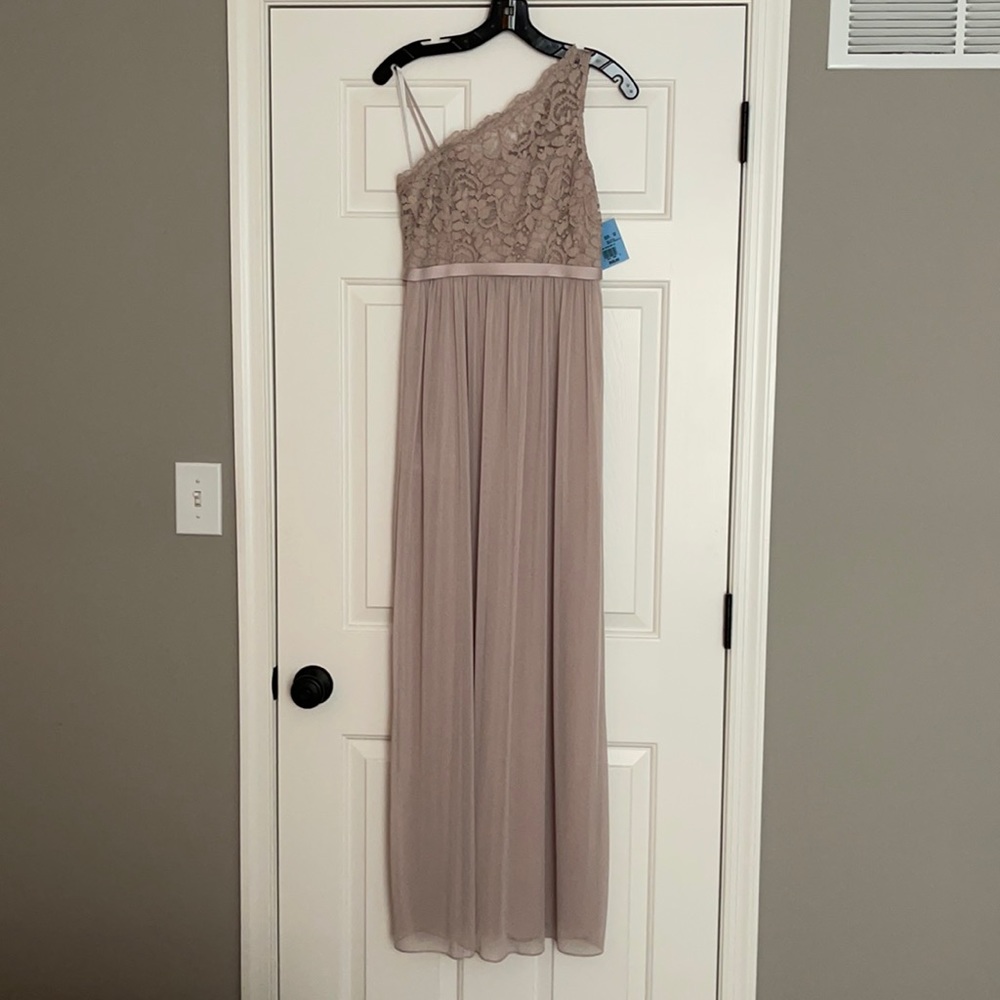 David’s Bridal bridesmaid dress Biscotti